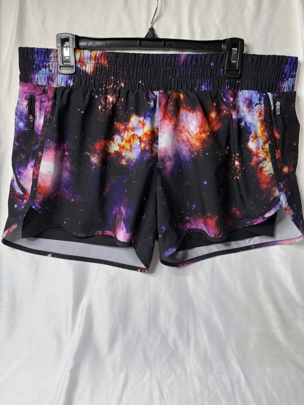 Avia Galaxy Print Athletic Shorts - Black, Purple & Orange